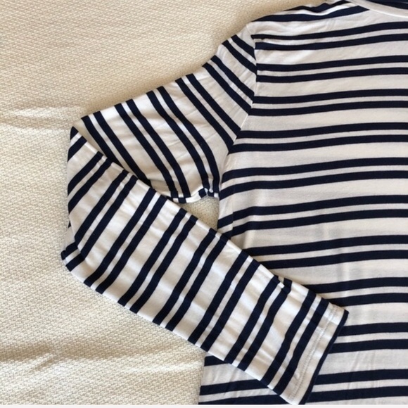Navy Blue & White Striped Turtle Neck Long Sleeve - Picture 2 of 8